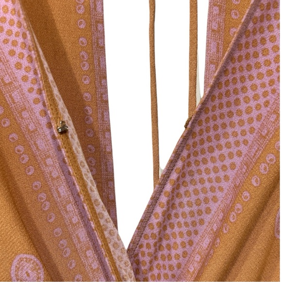 Free People On Board Bodysuit Long Sleeve Open Back Deep V Neck Pink Combo M - Picture 5 of 12